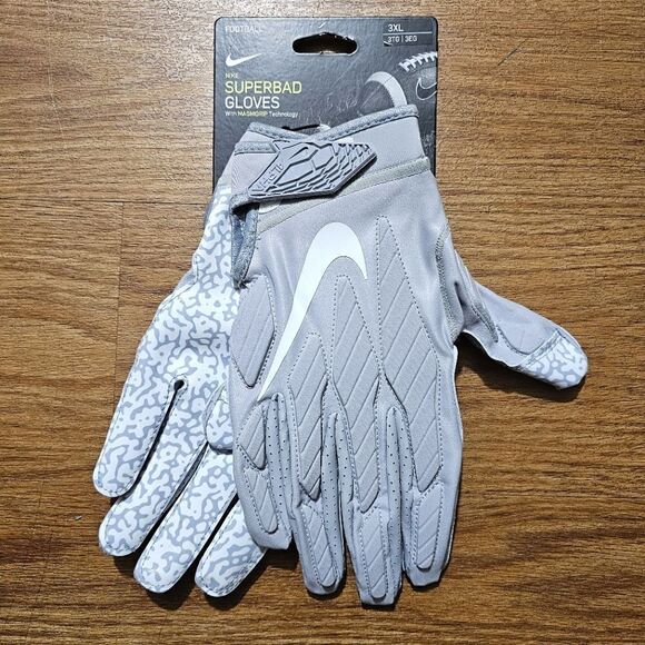 Nike Superbad Football Gloves Grey White 3XL Receiver Padded Rubber Camo New - Picture 1 of 12